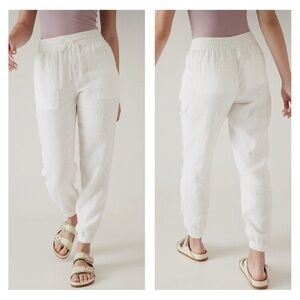 Athleta Women's Retreat White Linen Jogger Pants Summer Beach